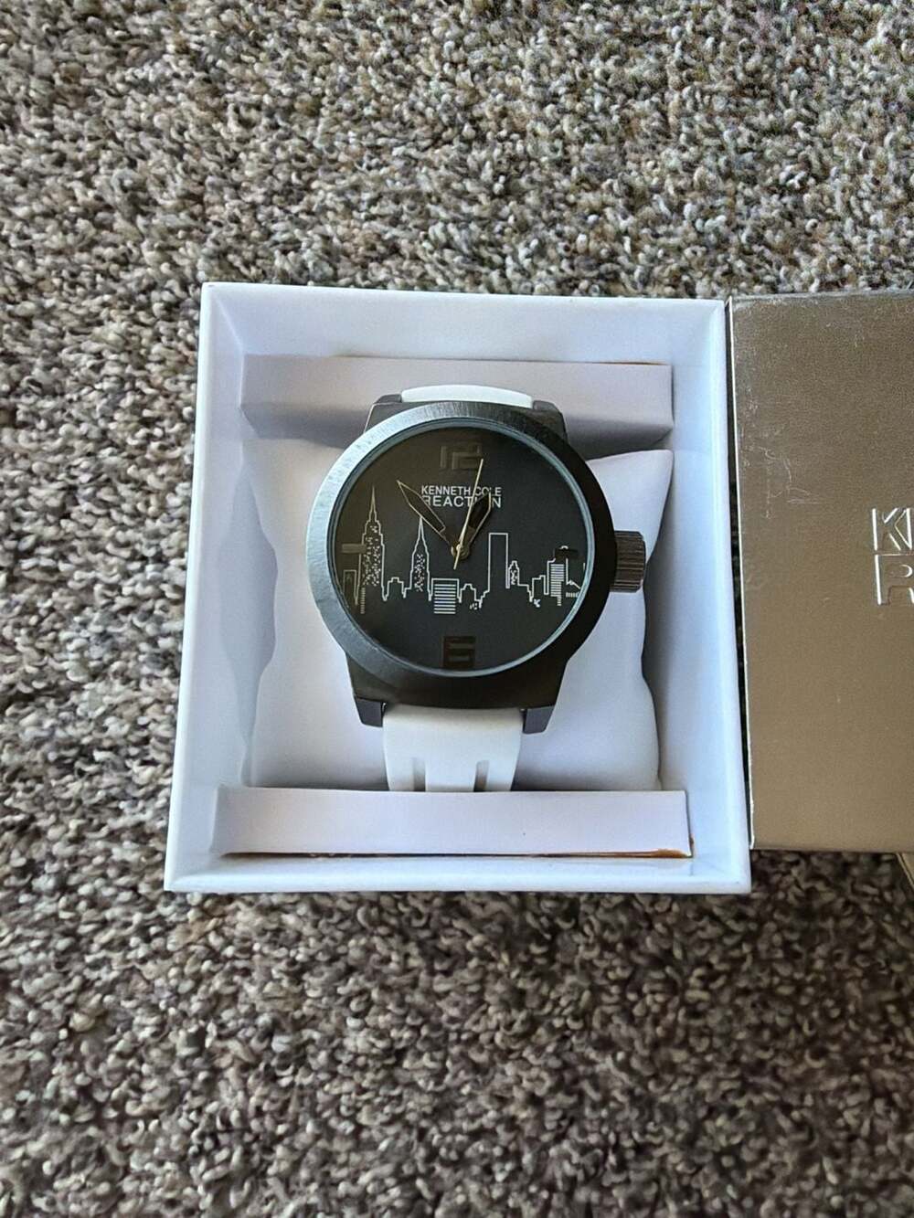 Kenneth Cole Reaction NYC Skyline Dial Watch with White Silicone Strap